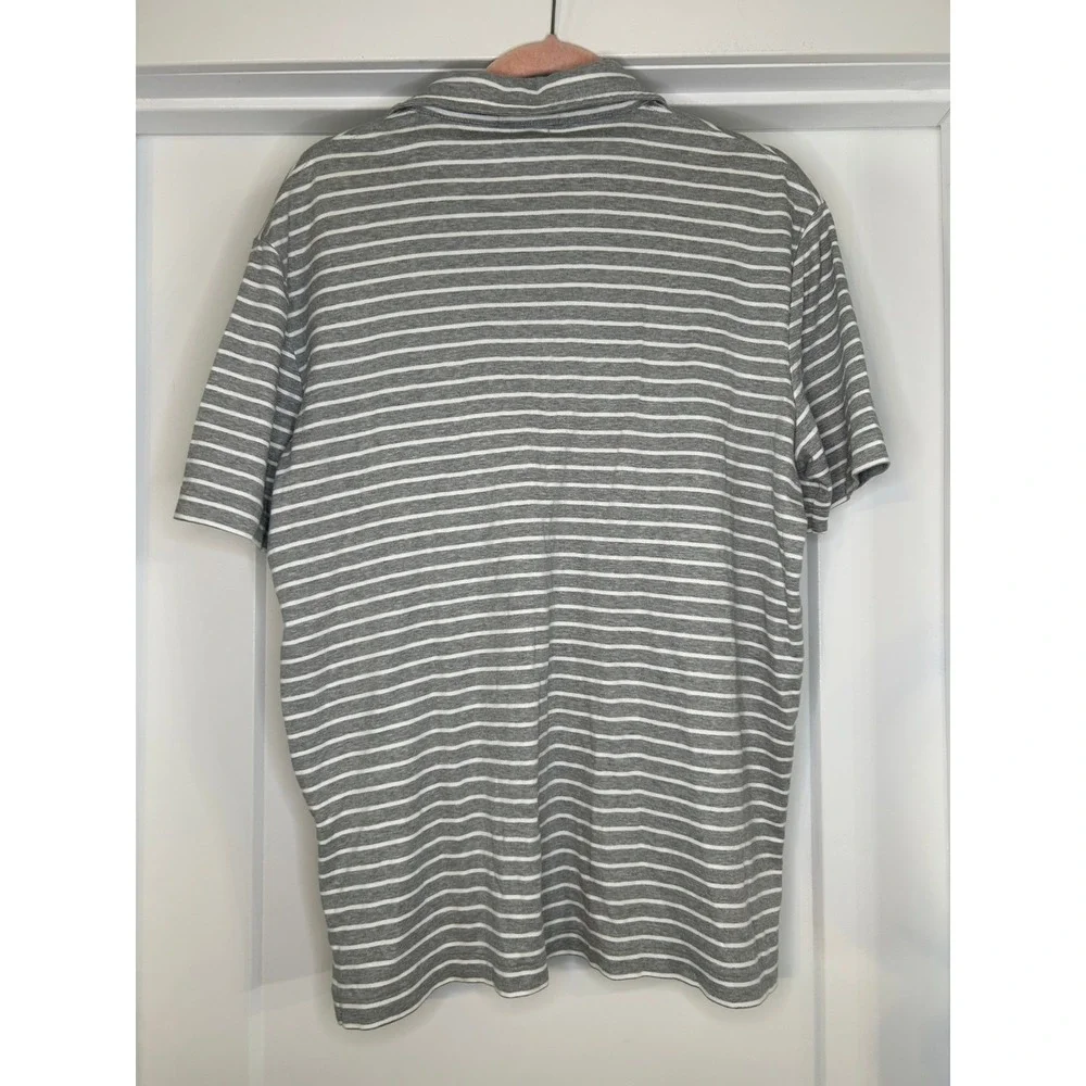 Polo Ralph Lauren Men Grey White Striped Pima Soft Touch Cotton Polo Shirt Large